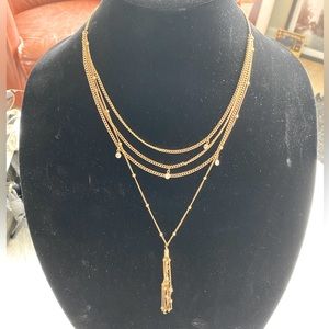 ETTIKA, Never Worn, LAYERED CHAIN DROP TASSEL 18K GOLD PLATED NECKLACE